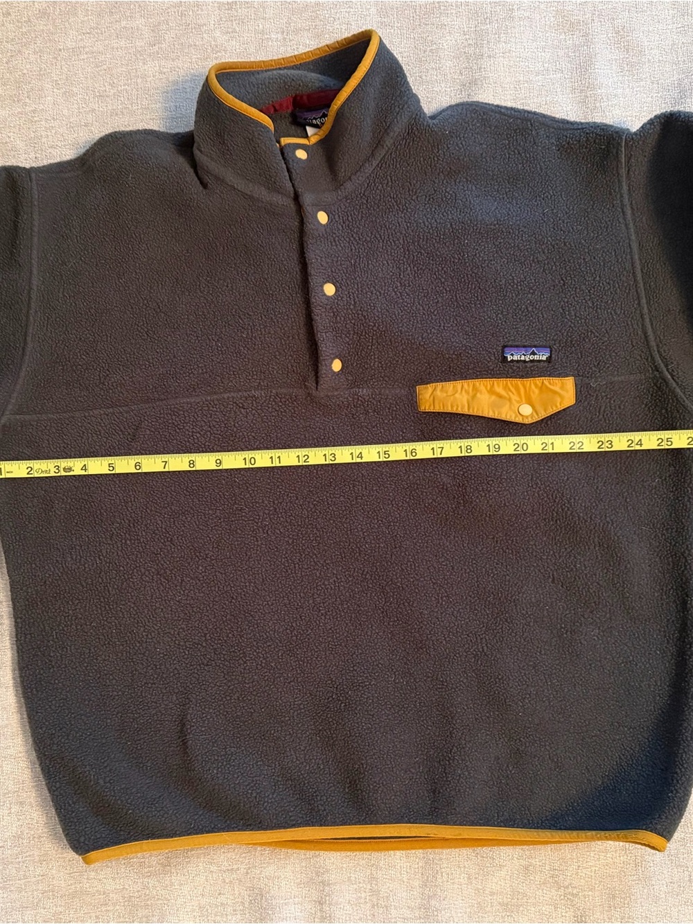 Patagonia (Vintage) Dark Gray Fleece Pullover with Mustard Pocket Accent